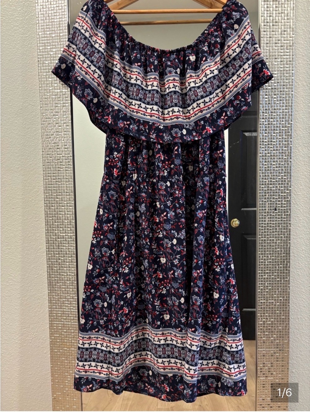 Style & Co. Navy Floral Off-Shoulder Midi Dress
